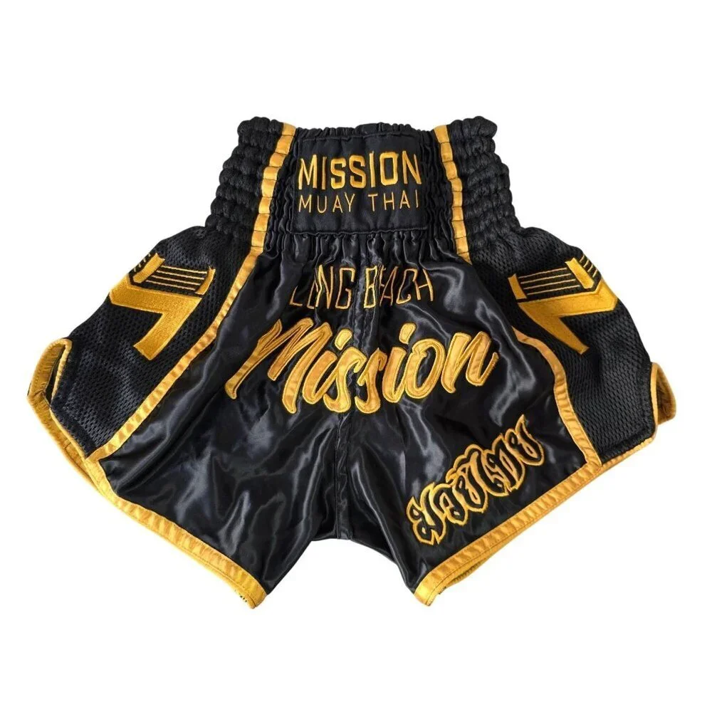 Combat Corner CRNR Boxing Shorts Black Gold Youth Sz S Muay Thai New